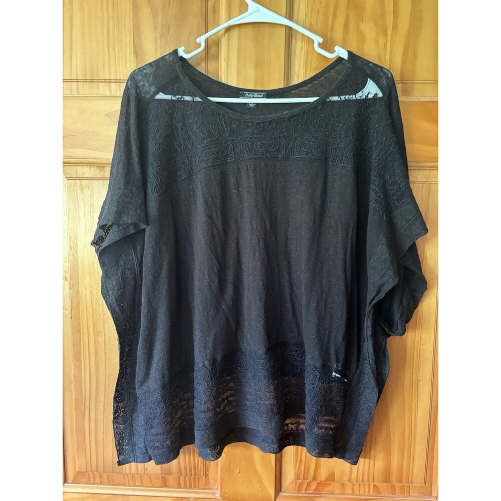 Lucky Brand Black Blouse Lace Inlay Wide Open Sleeve Women’s Size Small